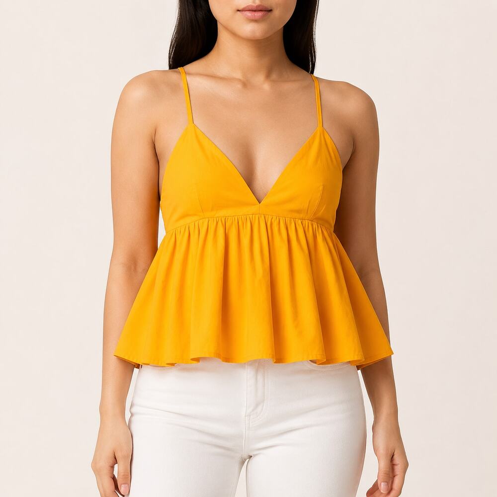 Susana Monaco Orange Poplin Smocked Back Babydoll Top Small